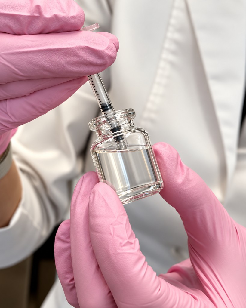 Pink gloves drawing from a vial