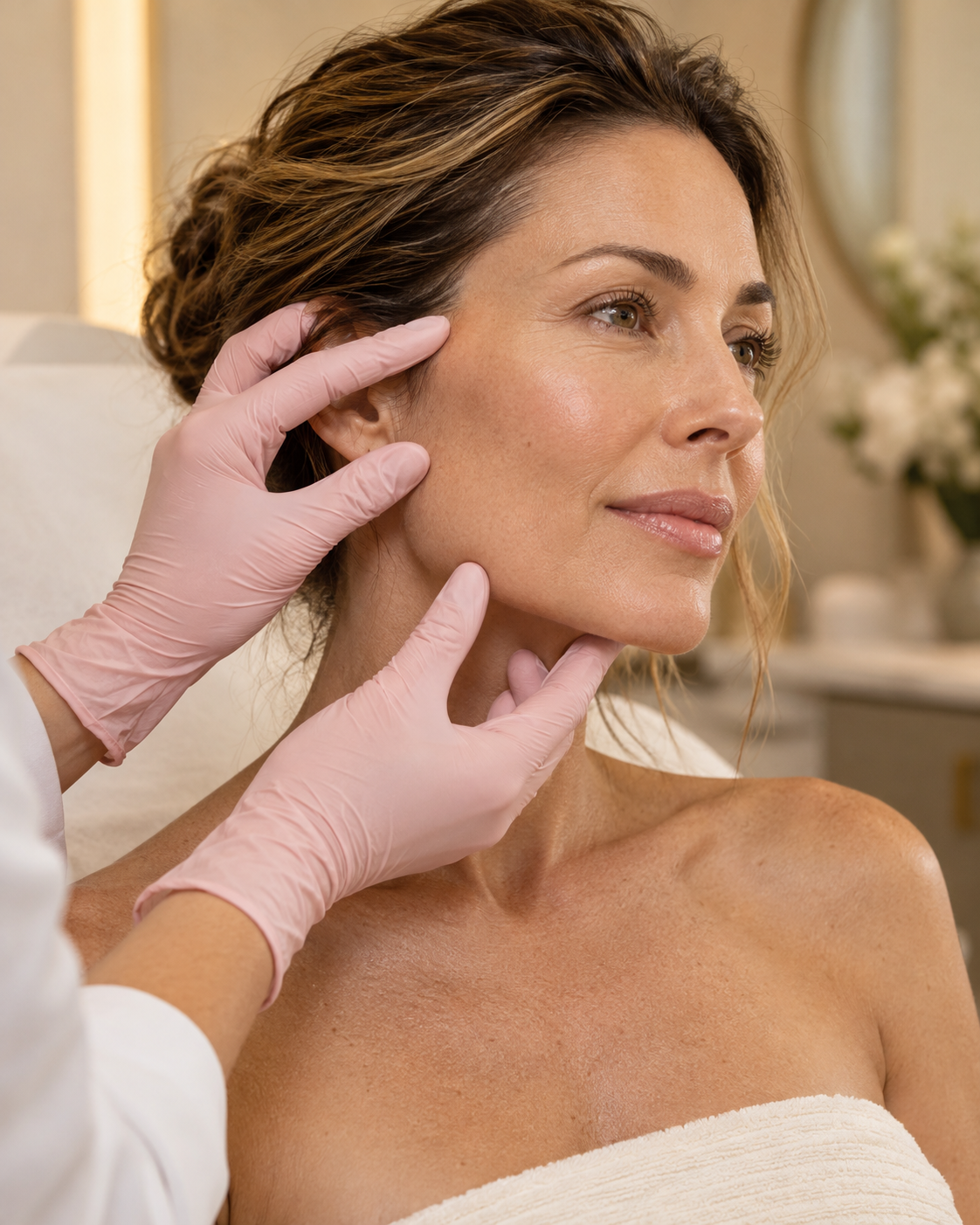 Provider assessing a guest’s jaw during a consult